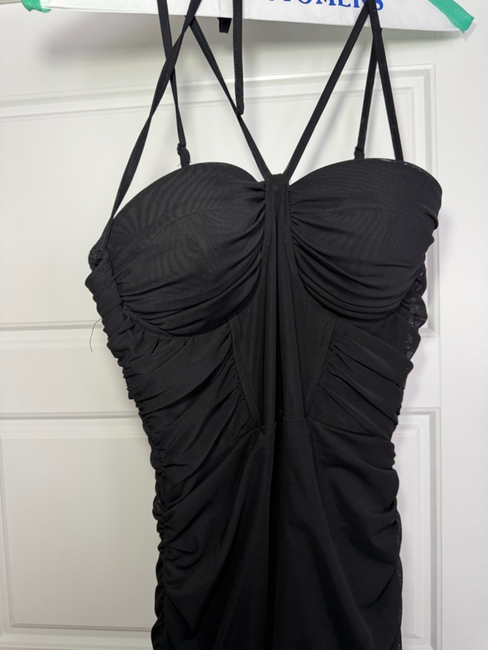 JLUXLABEL Black Ruched Swimdress with Adjustable Straps